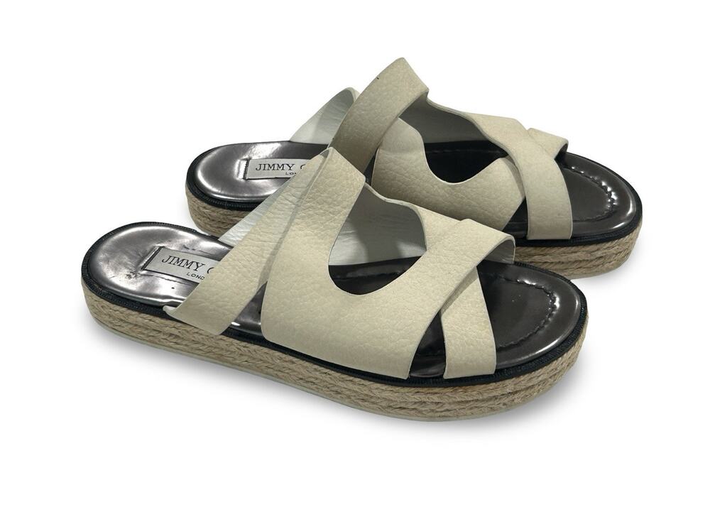 Jimmy Choo Espadrille Sandals Size 36 US 6 Ivory White Cross Leather Straps